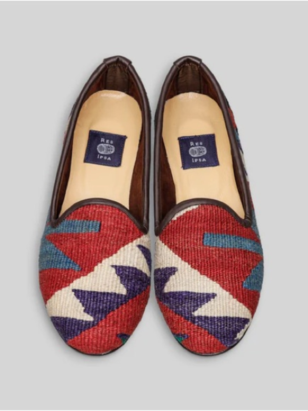 Res Ipsa Handmade Vintage Kilim Smoking Loafers Women’s Size 7 Leather Trim